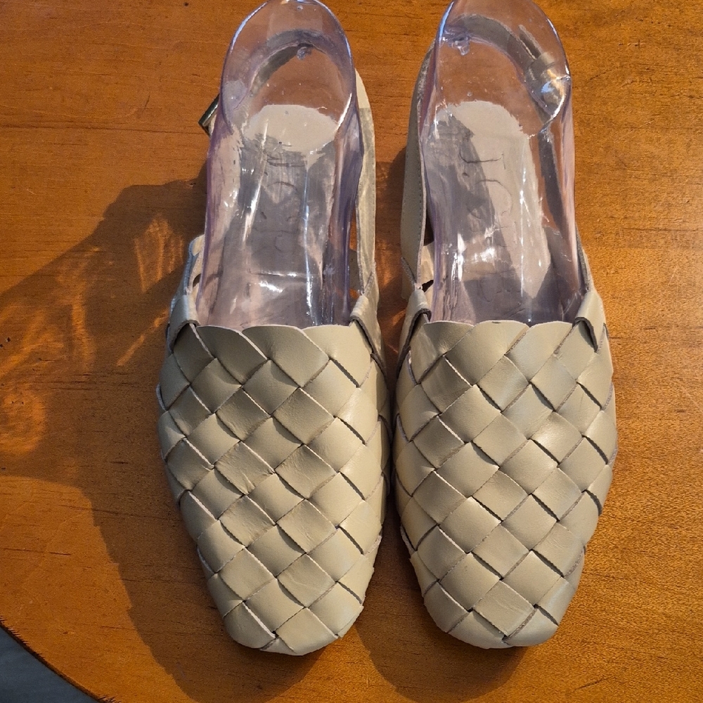 J. Crew Woven Leather Flats in Light Beige